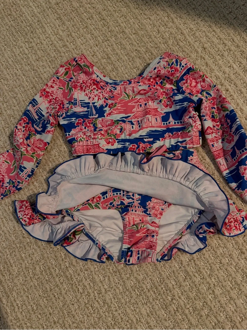 Sweethoney floral swim set 4T long sleeve Rash guard with matching skirt